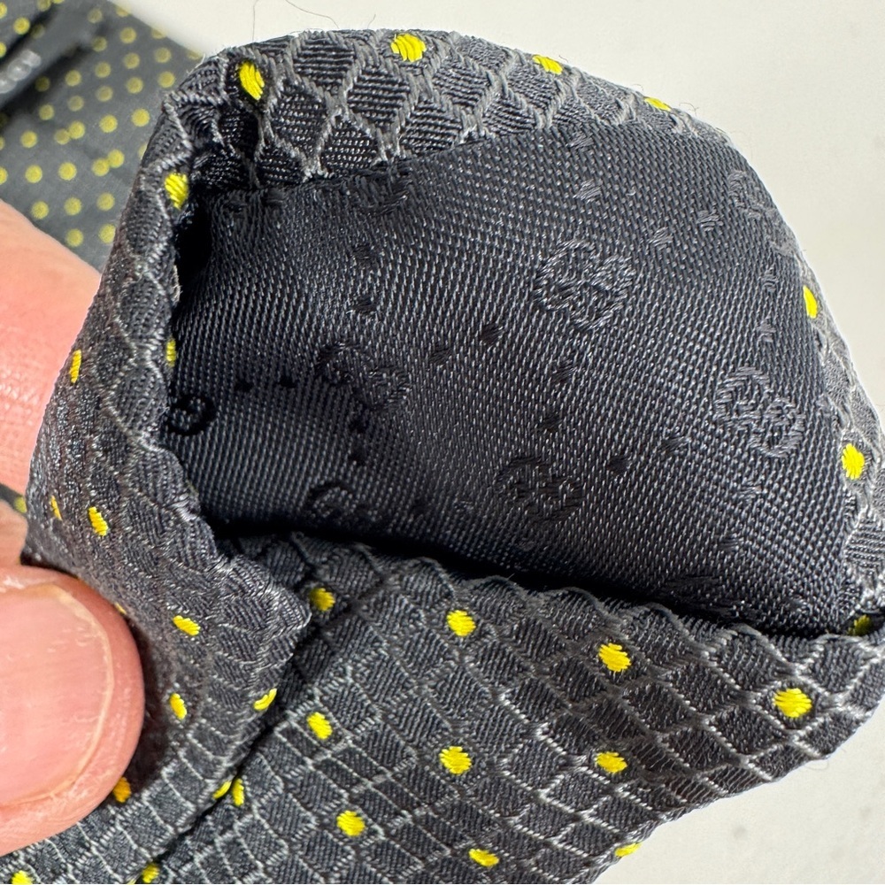 Gucci Silk Tie Gray Yellow Micro Dot Pattern Designer Luxury Necktie - Picture 8 of 16